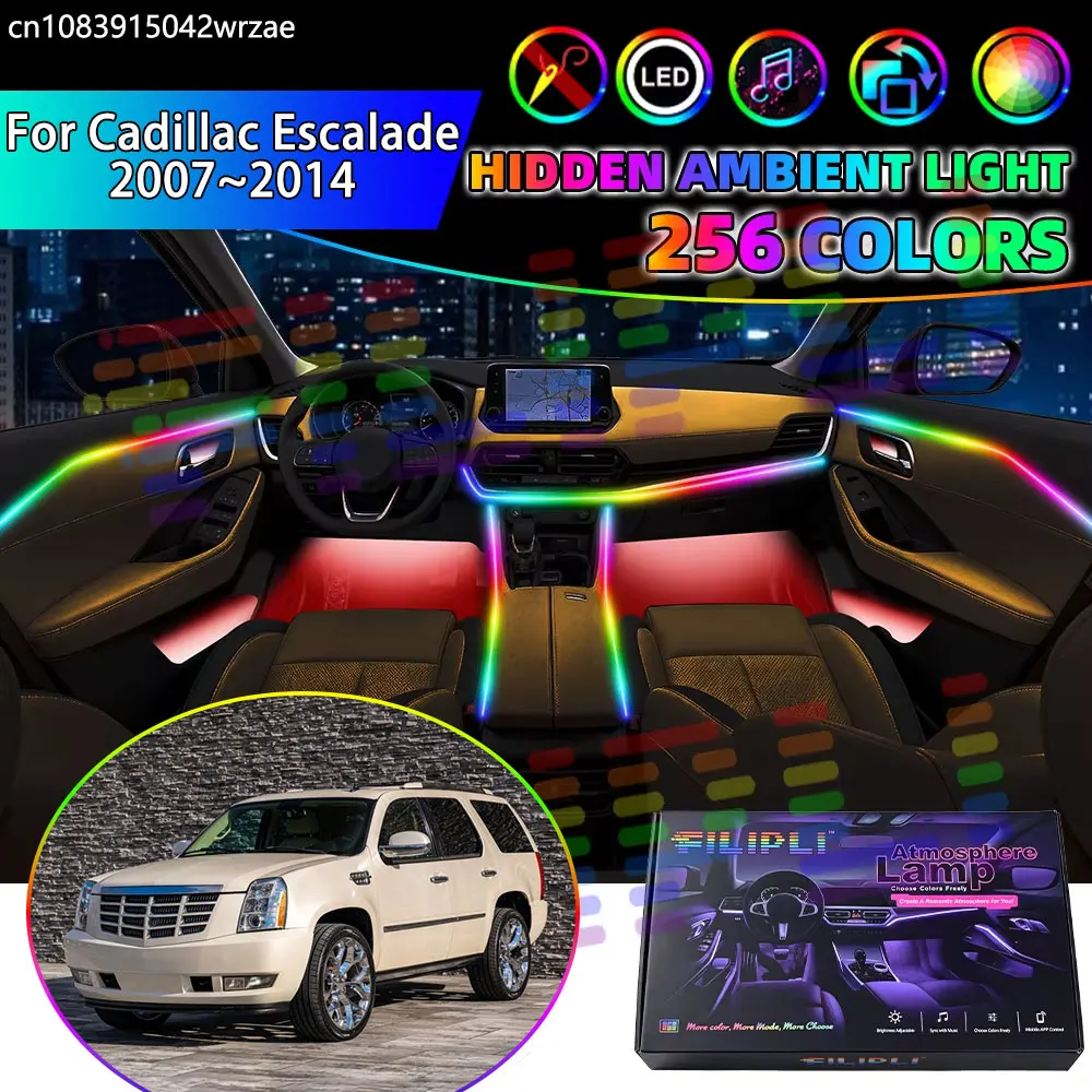 For Cadillac Escalade 2007~2014 MK3 RGB Car Interior Ambient Lights Strips Breathing Lighting Kit App Control LED strips Auto