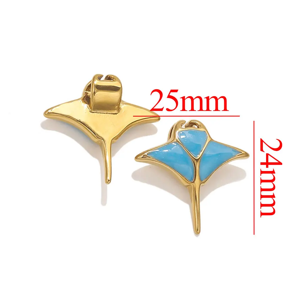 2025 New 2pcs Stainless Steel Devil Fish Charm Blue Enamel DIY Necklace Bracelet Jewelry Making Accessories Waterproof Wholesale view 3