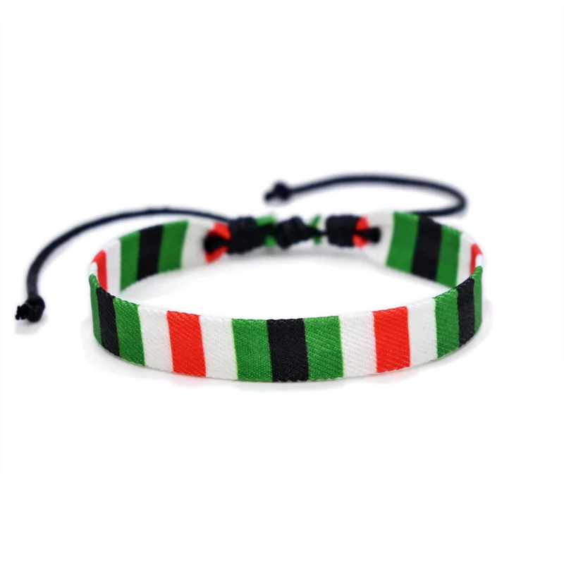Ethinc Cotton Rope Wax Thread Palestine Flag Bracelets Middle Eastern Arabic Style Stripes Stars Woven Wrist Jewelry