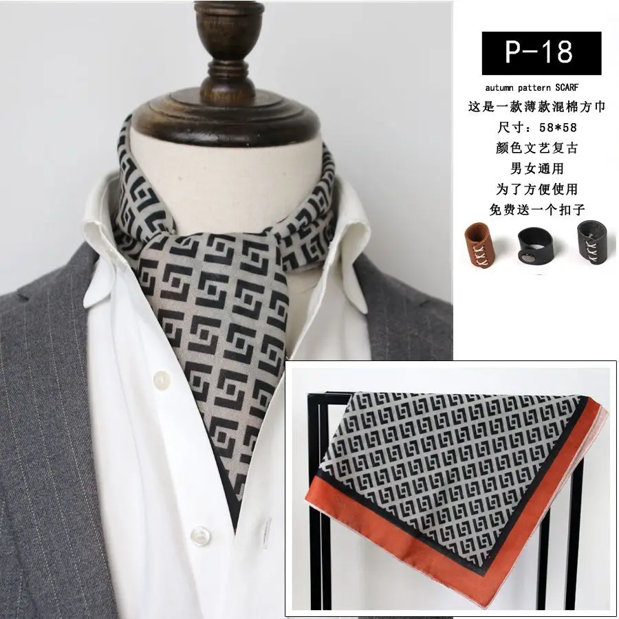 Baumwolle und Leinen Herren Künstlerischer Retro Schal Koreanischer Frühling Herbst Winter Schal Hip Hop Street Style Schal Kleines Quadratisches Handtuch – Detail 24