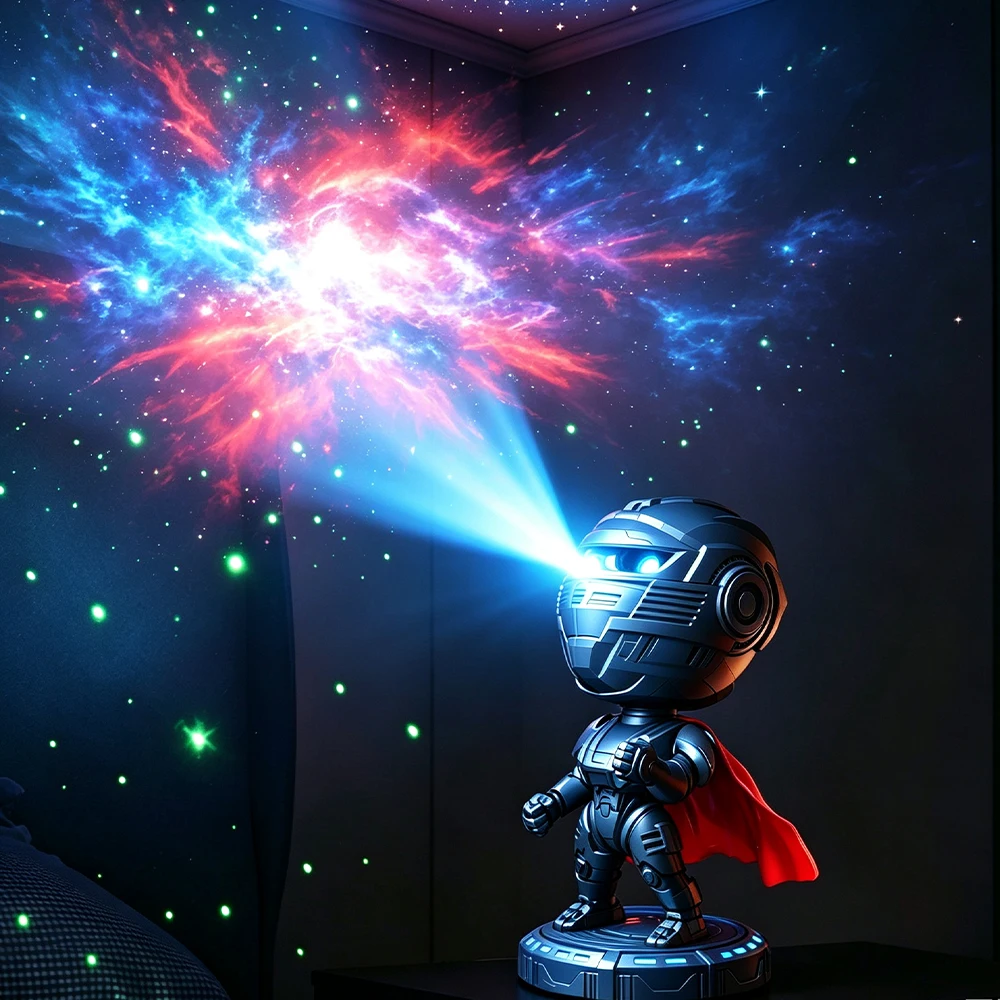 Mech Warrior Star Projector Galaxy Night Light, LED Nebula Lamp for Gaming Room Decor, Remote Control Timing Atmosphere Light