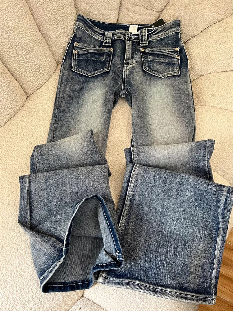 

Grayu Y2k Women Wide Leg Cargo Jeans Multi-pocket Flare Low Waist Distressed Ripped Bootcut Pants Vintage Streetwear