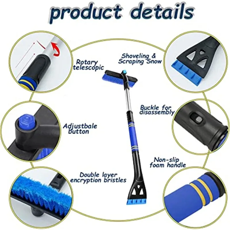 

3 in 1 Detachable Car Snow Shovel Ice Scraper Car Snow Scraper and Brush Extendable with Foam Grip Perfect for Winter Defrosting