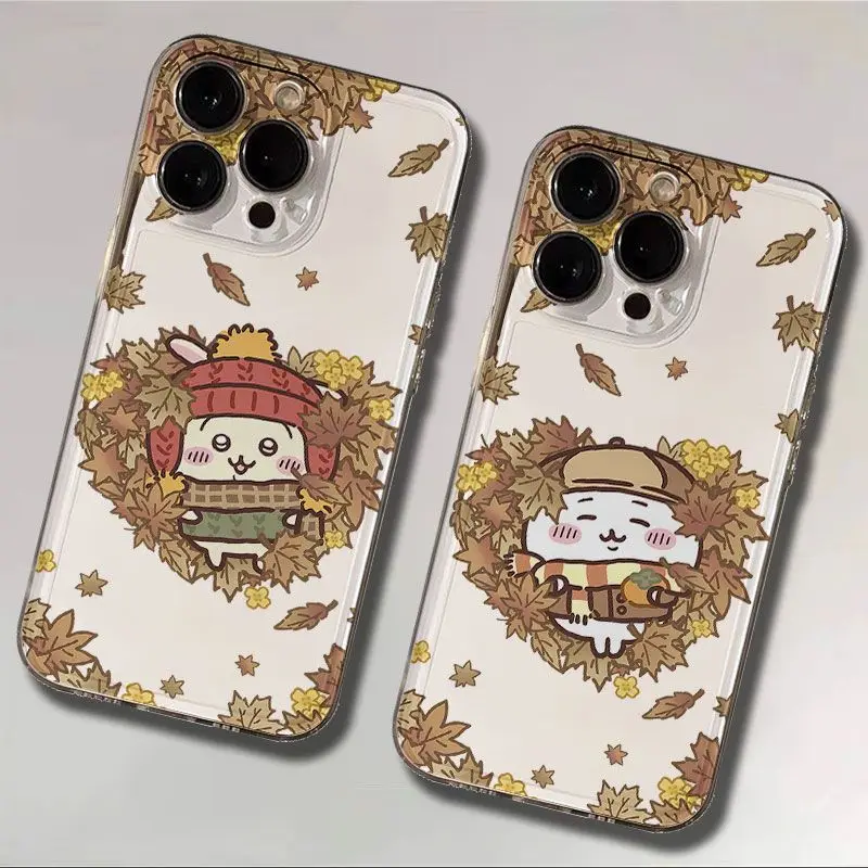 Чехол для мобильного телефона в стиле аниме Chiikawa Love Maple Leaf Usagi для пары, подходит для IPhone 17/16/15/14/13/12, новинка с милым мультяшным рисунком, защита от падения