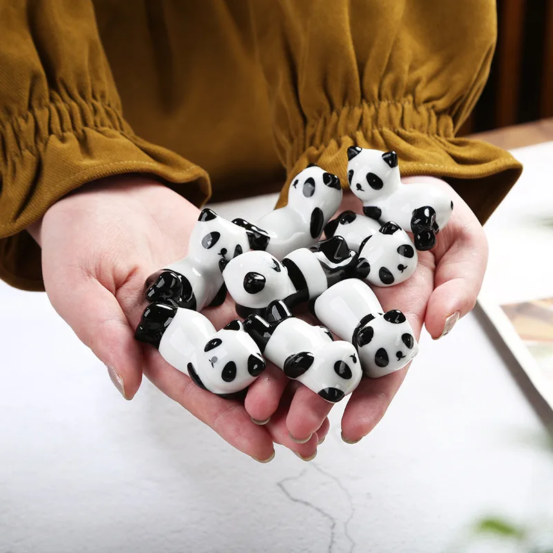 Chinese Style Cute Cartoon Panda Shaped Chopstick Rest Ceramic Chopstick Holder Stand Kitchen Supplies Tableware Utensil