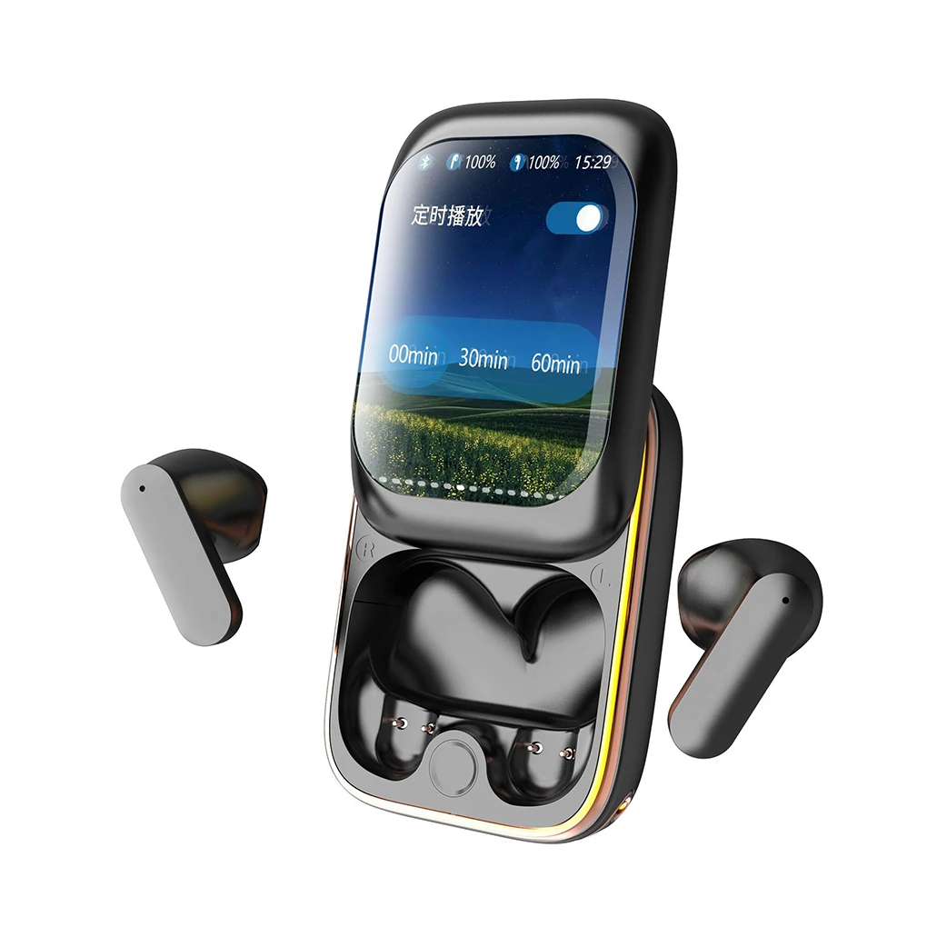 

Slide-out True Wireless BT 5.3 Earphones Full-color Touch LCD Screen Bass Gamer APP Headphones In-Ear Noise Canceling Earbuds