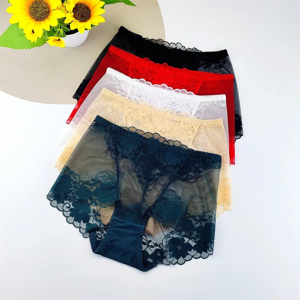 ملابس داخلية نسائية مثيرة جديدة مقاس كبير لعام 2025 من الدانتيل الشفاف بخصر عالٍ وشبكة مجوفة للسيدات سراويل داخلية من القطن لرفع الورك #5