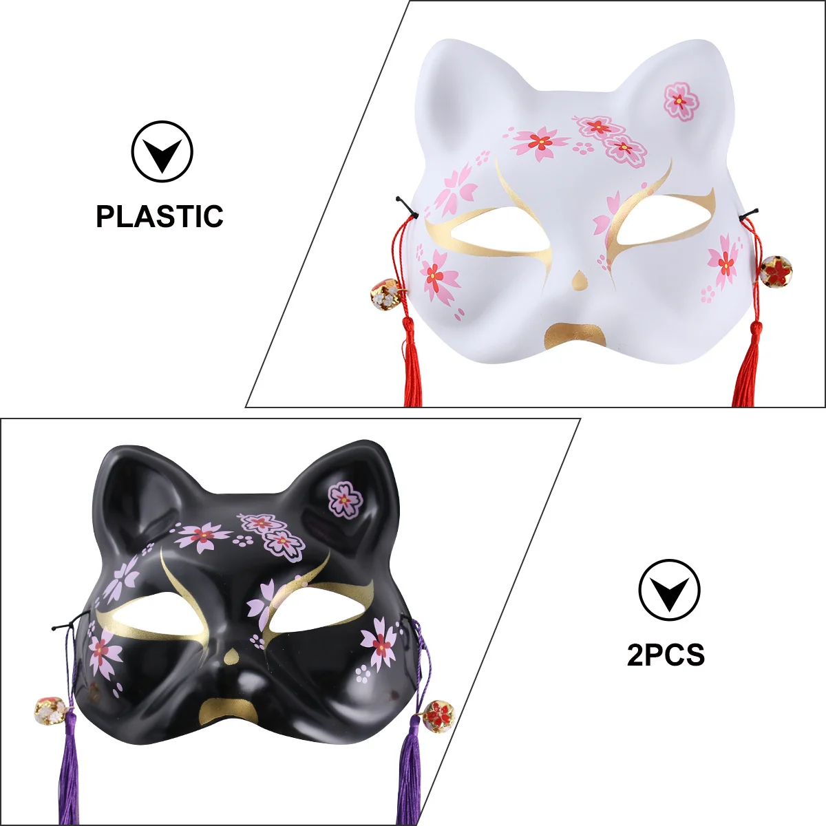 

2pcs Japanese Cat Mask Blossoms Painted Masquerade For Halloween Cosplay Party Dress Up Headwear Face Piece
