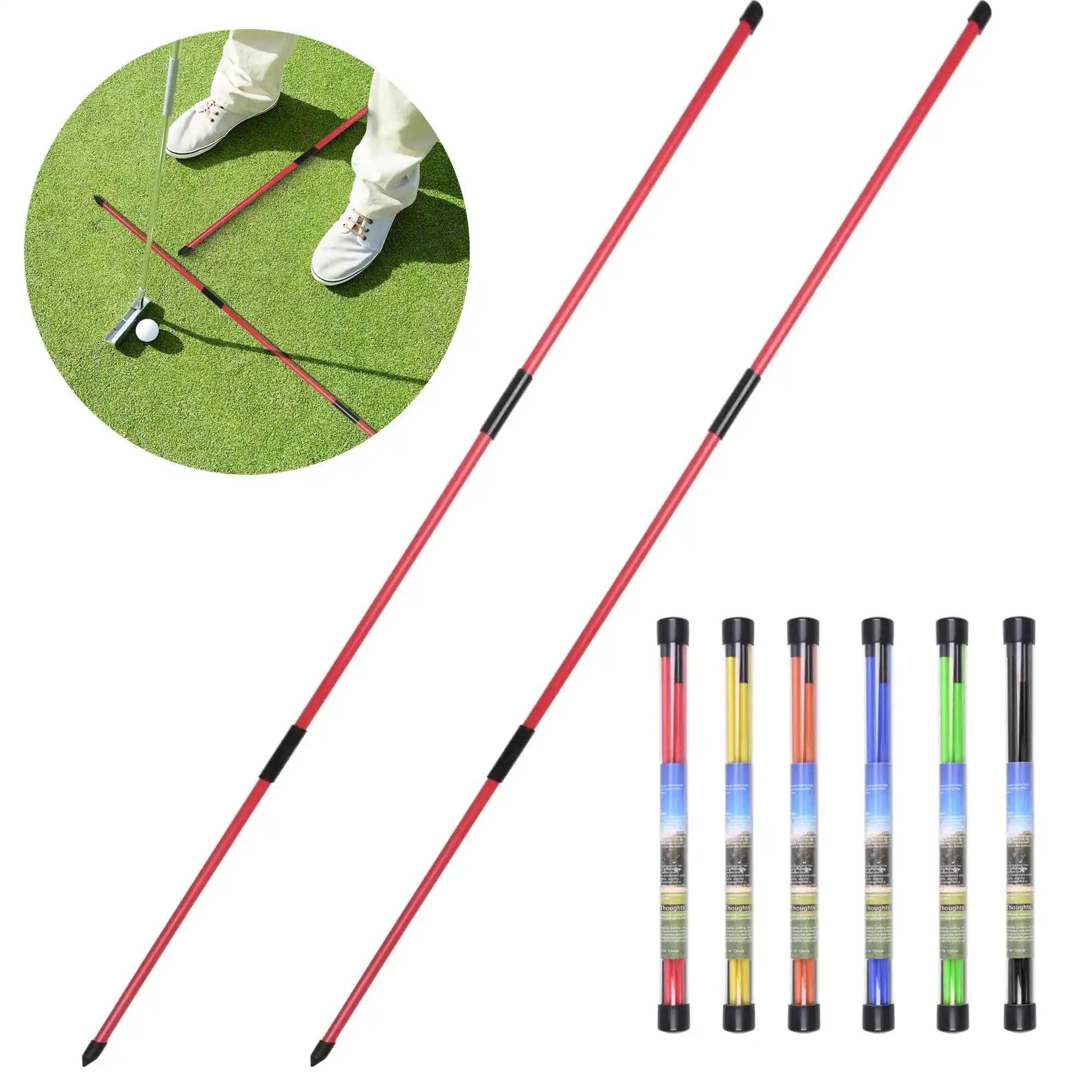 Image of 2 Sets Golf-Ausrichtungsstäbe, 48 Zoll, zusammenklappbare Ausrichtungsübungsstäbe, 6 Farben, Golf-Ausrichtungsstäbe, Golf-Schwung-Trainingsgeräte