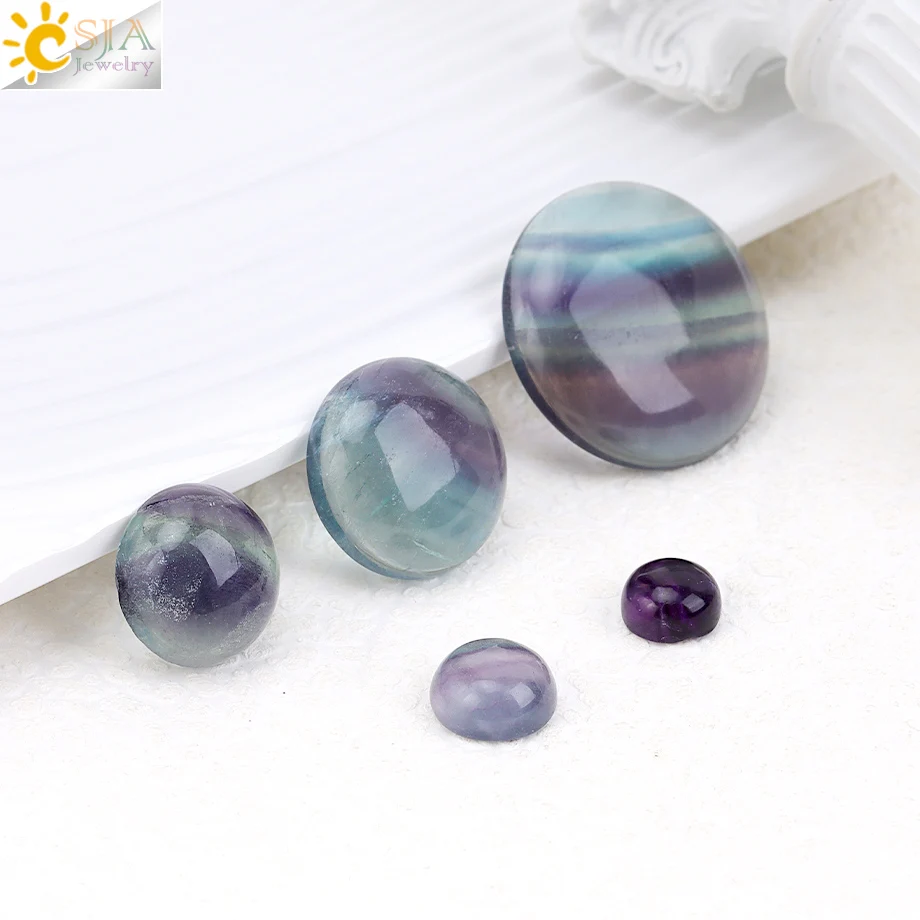 CSJA Natural Crystal Fluorite Oval Flat Cabochon Crystals Beads for DIY Jewelry Making Ring Necklace Earrings Random Color H754