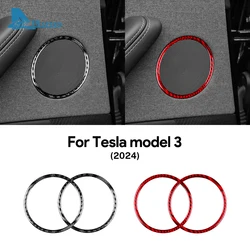 Real Soft Carbon Fiber Sticker For Tesla Model 3 Highland 2024 Rear Door Audio Ring Cover Car Interior Trim Accessories