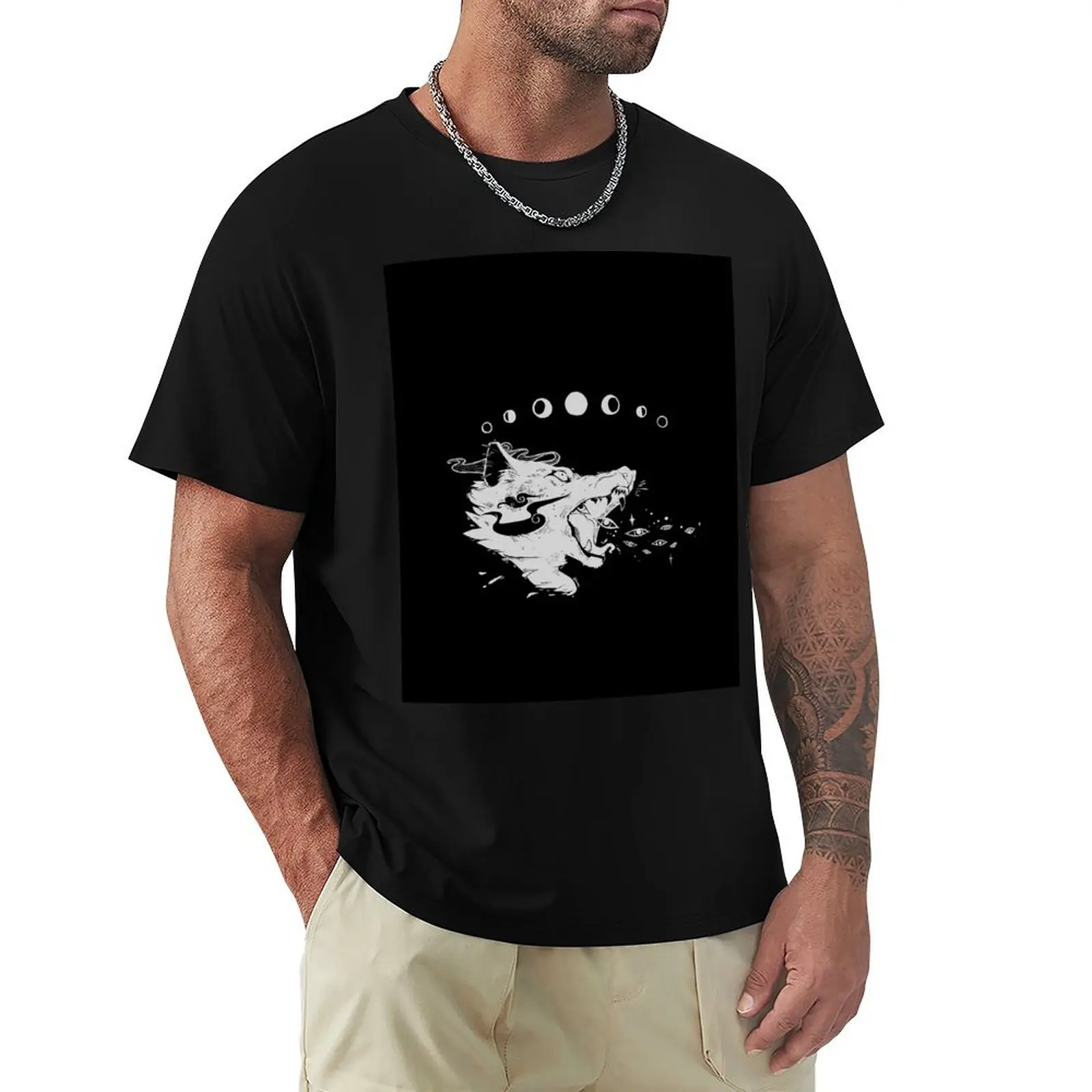 

Wild Wolf Creature With Stars And Eyes T-Shirt Personalized t-shirt cute clothes oversize t-shirts man Men's clothing