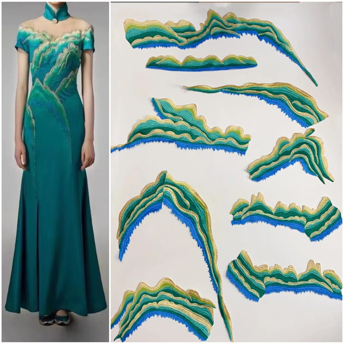 High End Decal Embroidery Products,clothing Patches,green Mountains and Clear Waters Dresses,evening Gowns,etiquette Accessories