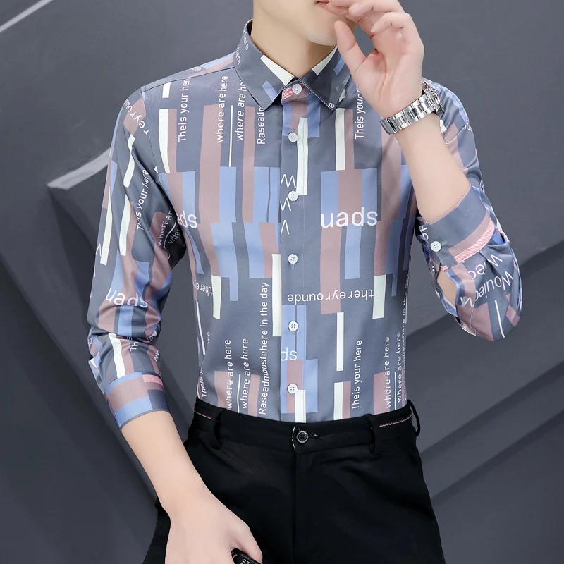 Autumn Spring Men's Slim Fit Long Sleeve Shirt Casual Fashion Fleece Business Shirt Iron Free Polyester Blend Fabric Trendy