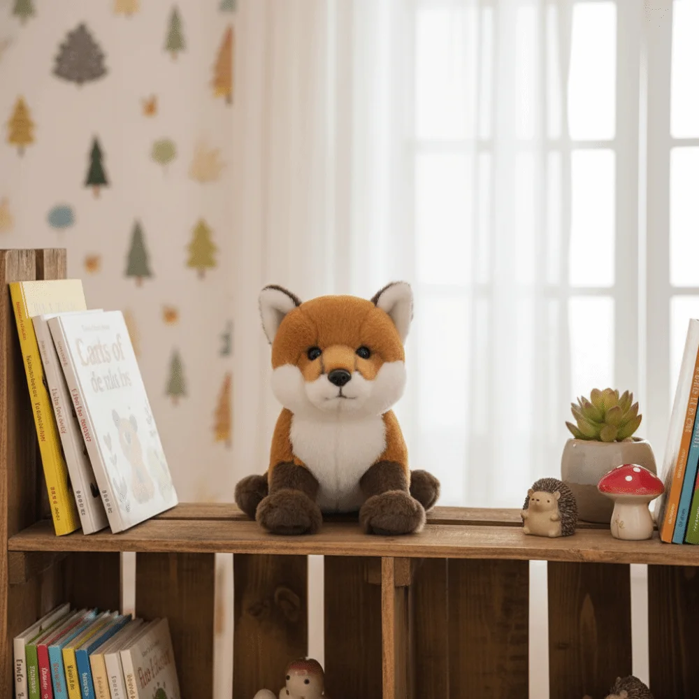 Soft Material Lying Realistic Design Fluffy Texture Simulation Plushie Lovely Style Lifelike Appearance Red Children Gifts