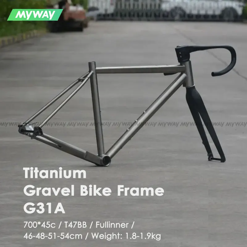 

Titanium Gravel Bike Frame Full Internal, Flat Mount Disc Brake, 700c*45c Road Frame 46/48/51/54cm,T47BB Cycling Parts