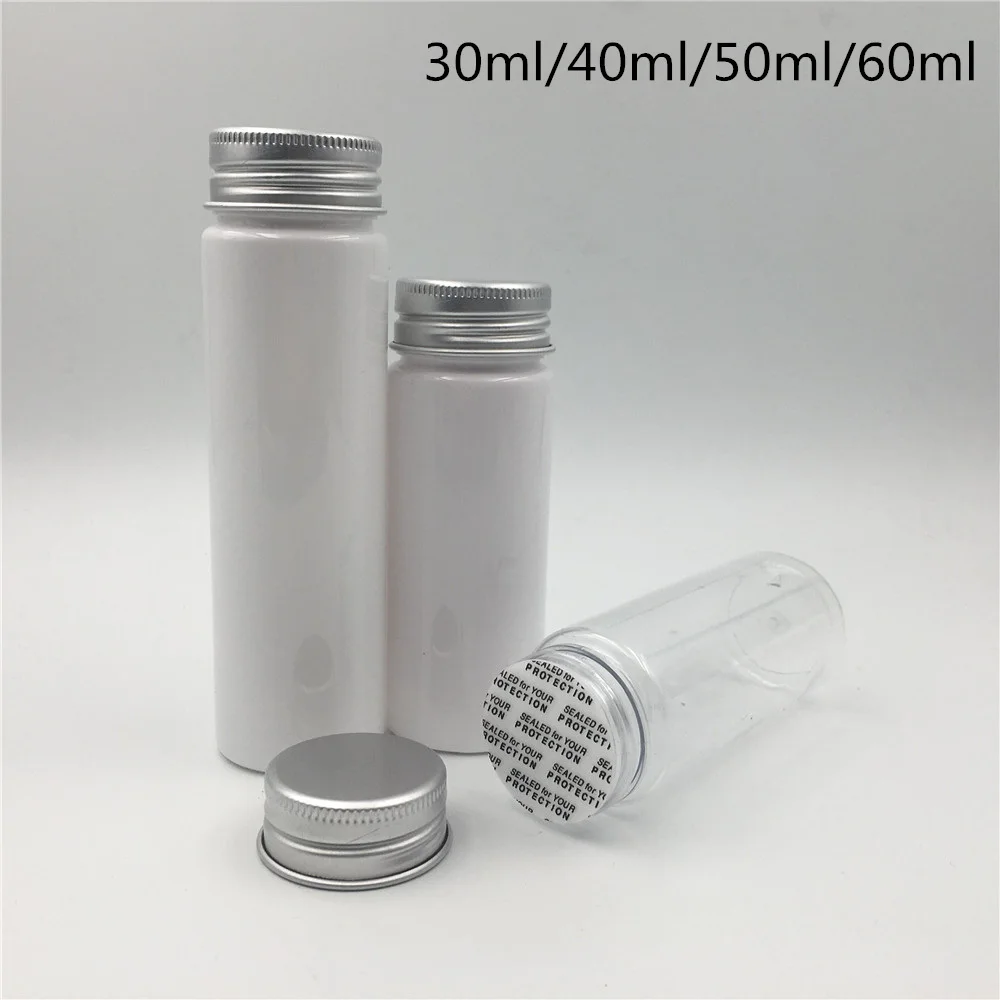 

50pcs Empty Transparent White Plastic Bottles Sealed Stickers Packaging Containers candy kitchen coffee jar bead storage mini