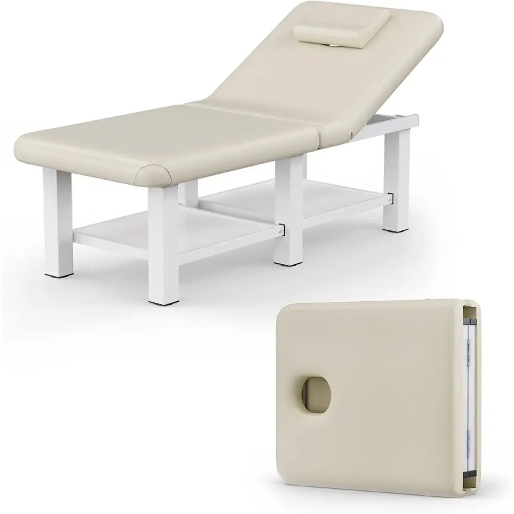 

30.5'' Wide olding Massage Table, Heavy Duty Stationary Massage Table, Physical Therapy Table with Adjustable Backrest & Storage