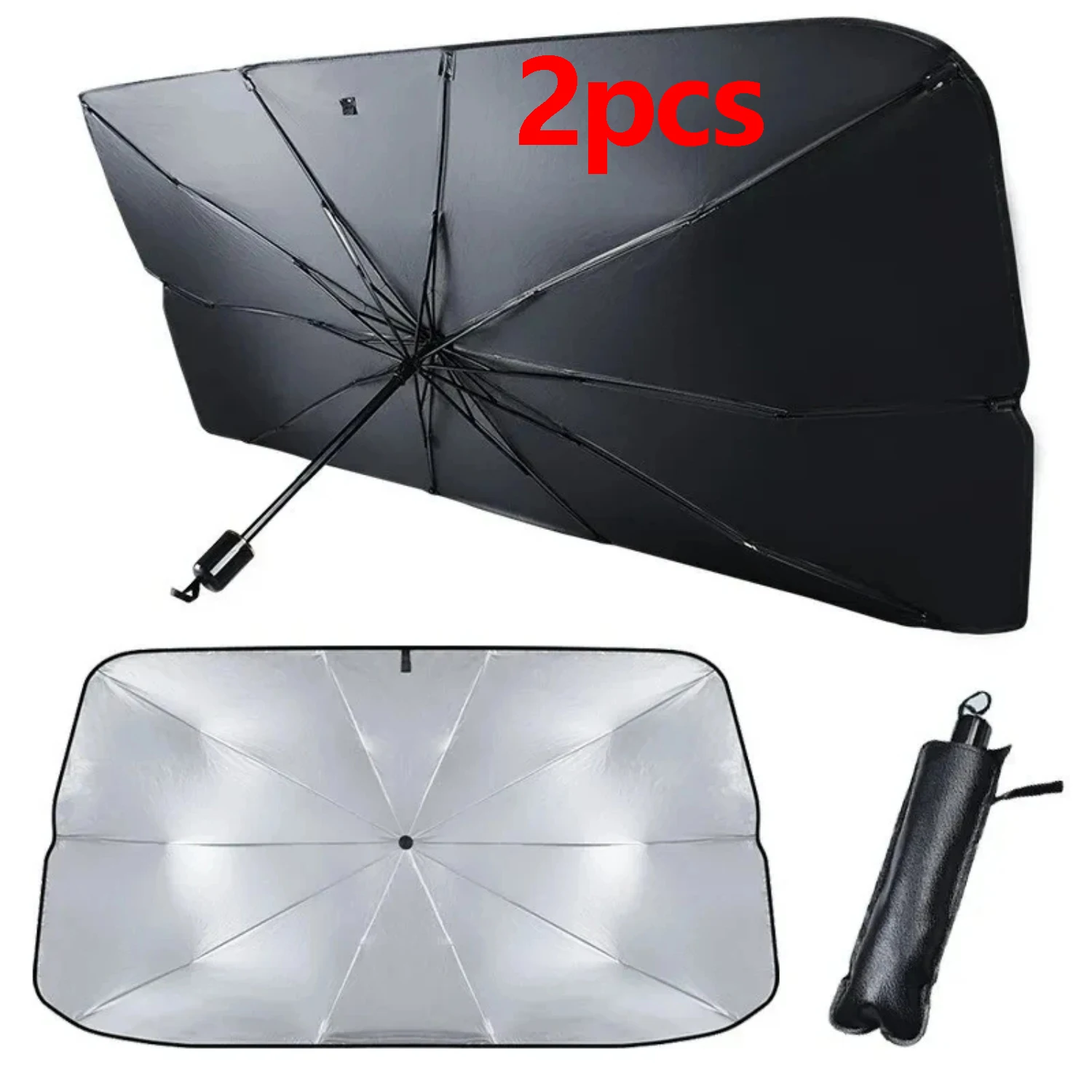 2pcs Car Windshield Sunshade Umbrella Retractable UV Heat Insulation Foldable Sunscreen With Storage Bag 2 Sizes Optional