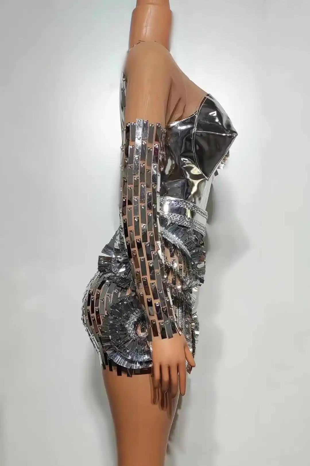 여성용 반짝이는 스팽글 미러 드레스 클럽웨어 나이트 아웃핏 댄스 가수 무대 의상 드래그 퀸 코스튬 치어리딩 팀 신상