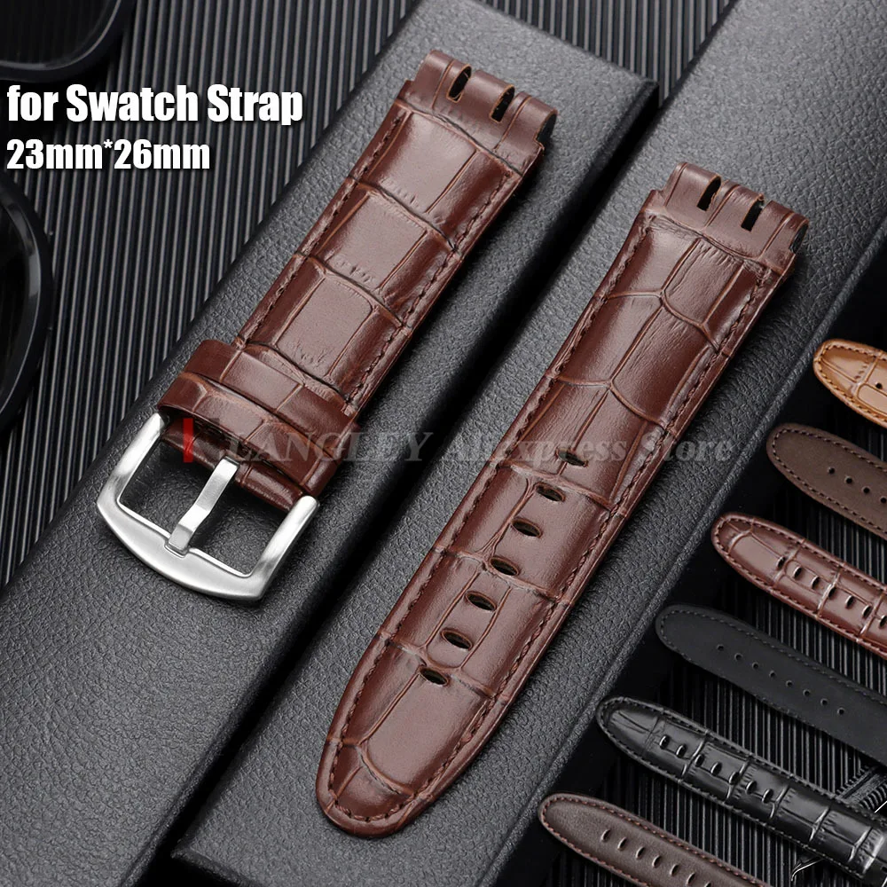 

Ремешок для часов из натуральной кожи телячьей кожи 23 мм для Swatch IRONY YOS440 449 448 401G, ремешок для часов для мужчин и женщин, спортивный браслет с бамбуковым узором