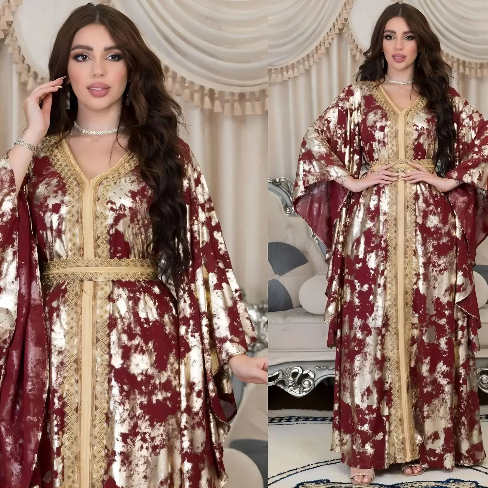 

2023 Spring New Muslim Chiffon Dress Women Abaya and Belted Dress Dubai Turkey Islam Clothes Muslim Abayas for Women Middle East