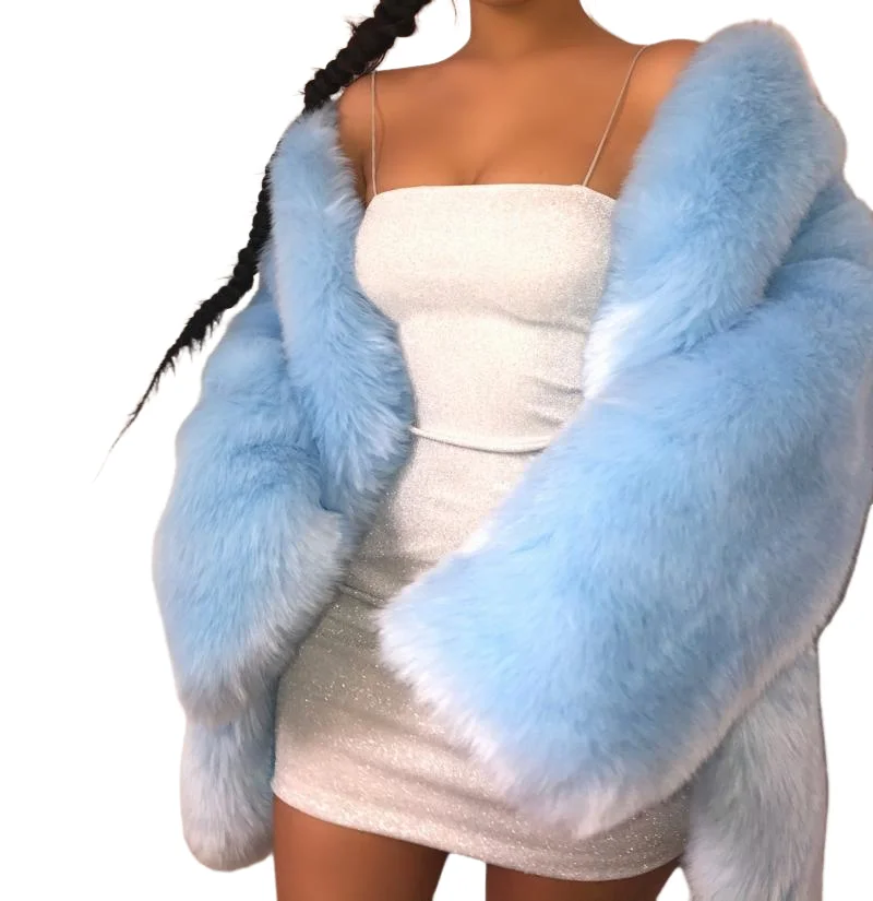 Loose Faux Fur Thickened Fluffy Jacket Women Winter Fluffy Luxury Overcoat High Quality Long Cropped Plush Coat Femme