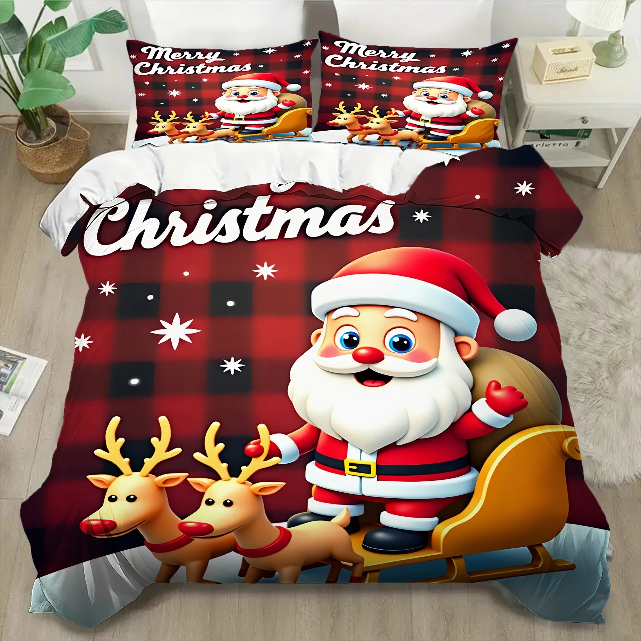 Weihnachtsmann-Bettwäsche-Set, 3D-gedrucktes Bettbezug-Set, weiches Einzel- und Doppelbett-Set, 2026, Weihnachtsgeschenk, Heimdekoration für Kinder – Detail 5