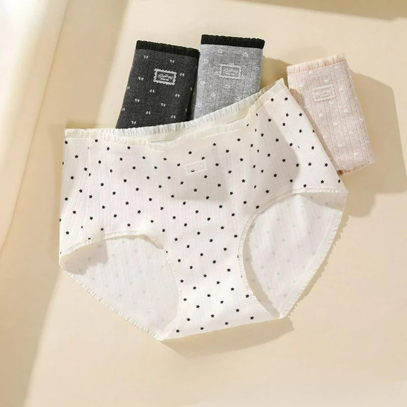 

Panties Women's Mid-waist Class A Cotton New Sweet Wind 10A Bacteriostatic Extended Bottom Crotch Triangle Panties Skin-friendly