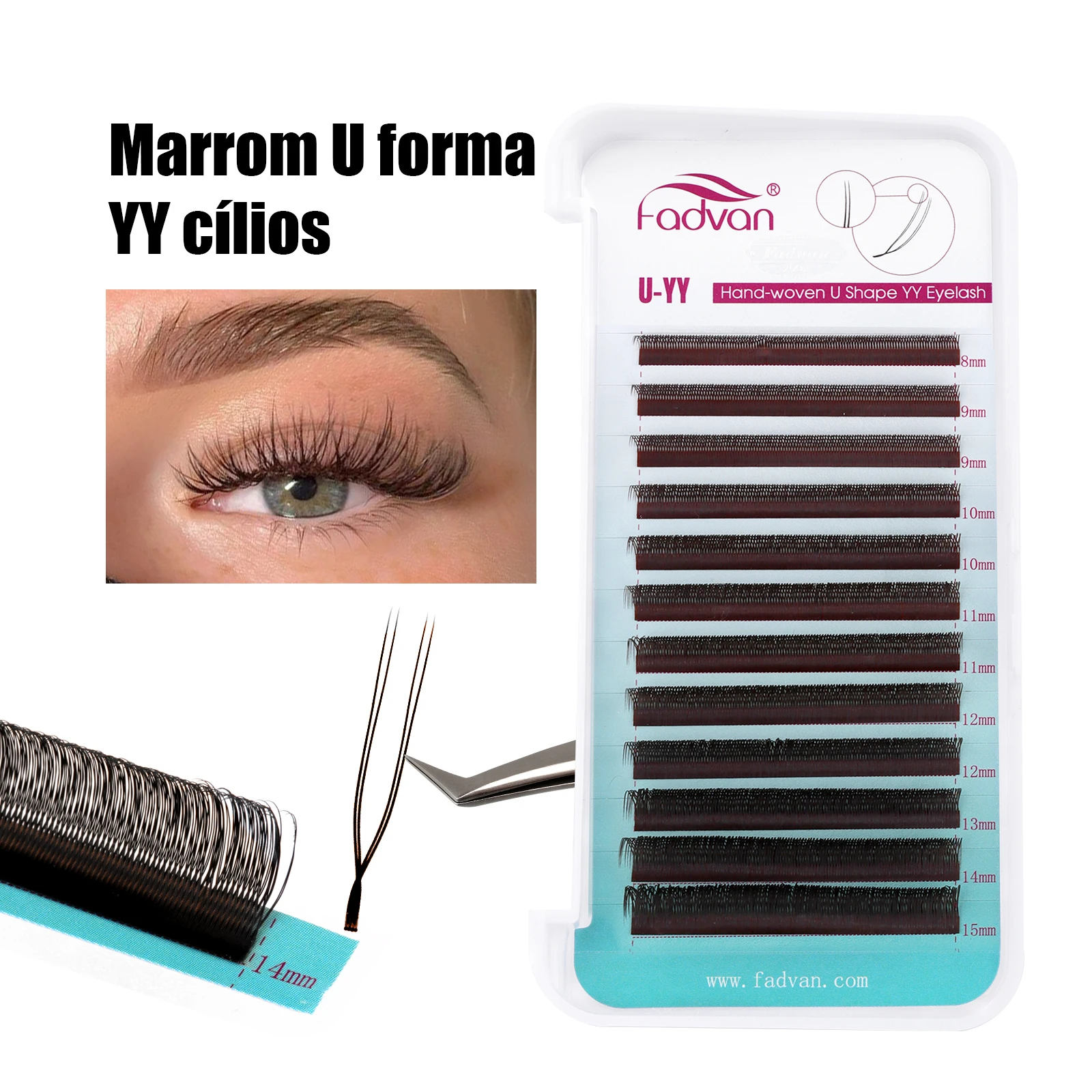 

FADVAN Brown U Shape YY Lashes Extensions Natural Curl D 12Lines Soft Natural 2D UU Brazilian Mink Double-tips Lash Makeup Tool