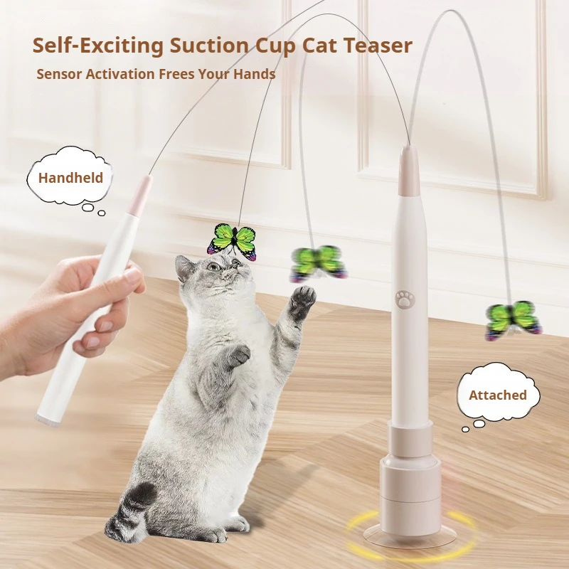 

Electric Suction Cat Teaser Rod, Automatic Entertaining Toy for Boredom Relief with Strong Handheld Wand for Active Felines