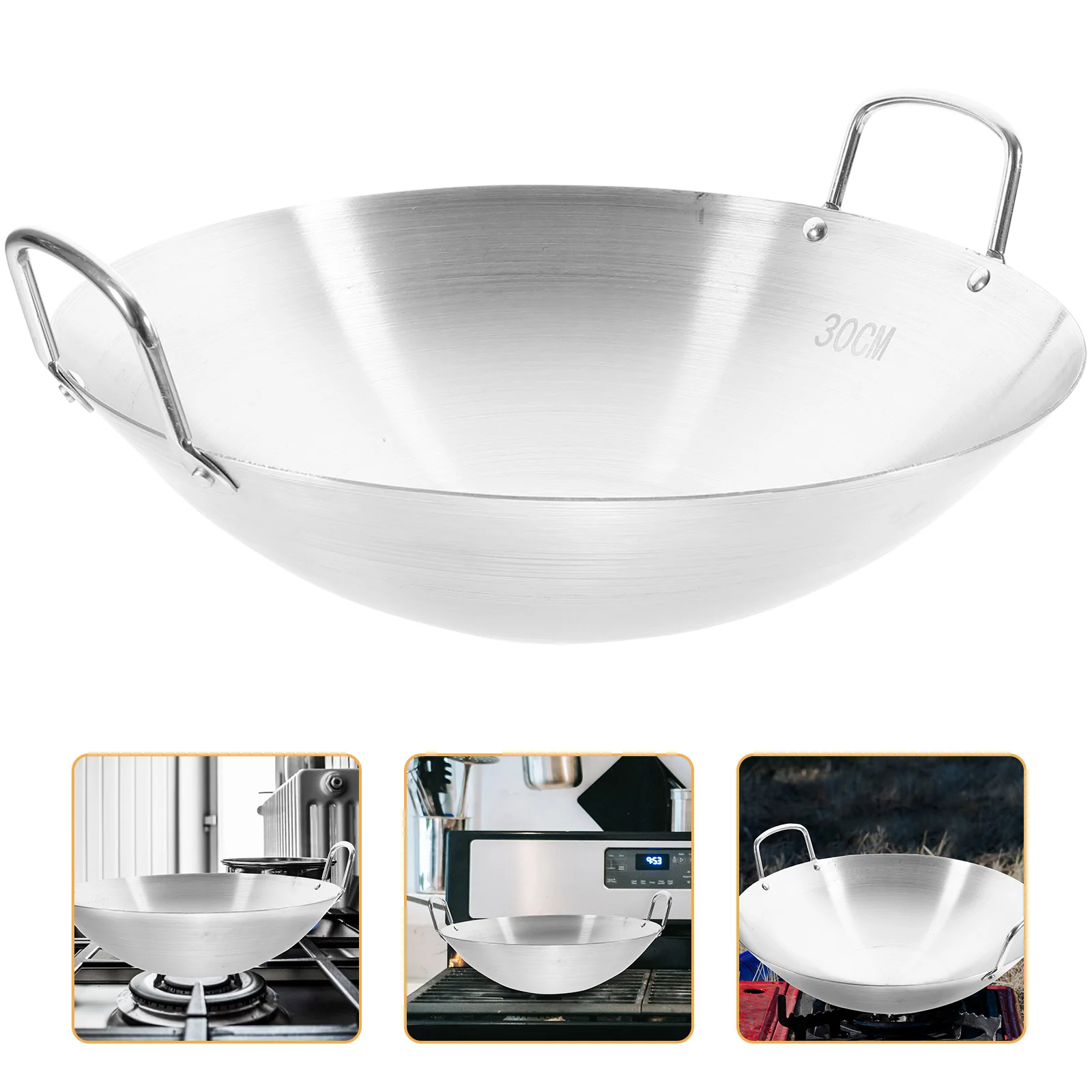 

Pan with Lid Stainless Steel Wok Baking Trays Kitchen Frying Strainer Cooker