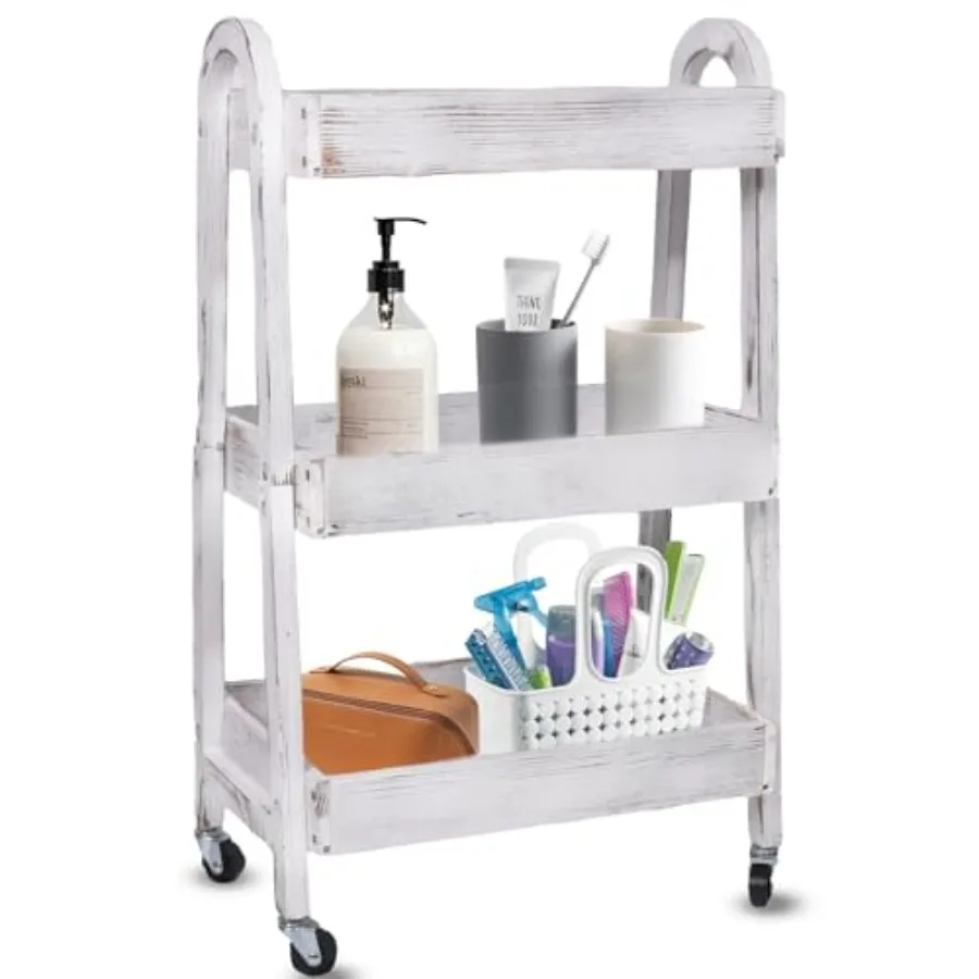 3-Tier Wooden Rolling Cart- Wooden Utility Cart wit Wheels- Utility Rolling Cart-Storage Trolley Organizer- Rolling Kitchen Ser