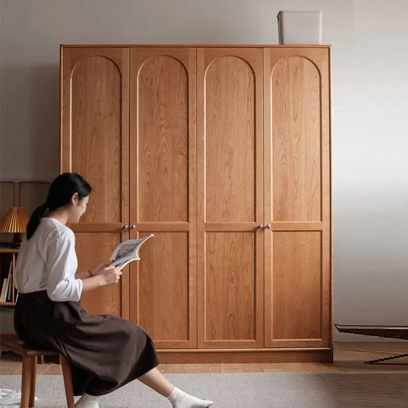 خزانة غرفة النوم من خشب الجوز الأسود الكرزي، خزانة ملابس بسيطة وخفيفة الوزن على الطراز الياباني لغرفة النوم من خشب البلوط الأبيض