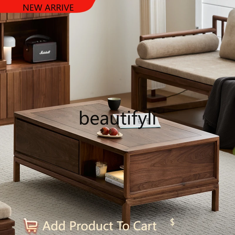 

New Chinese coffee table black walnut solid wood square living room combination tea table log coffee table G1218