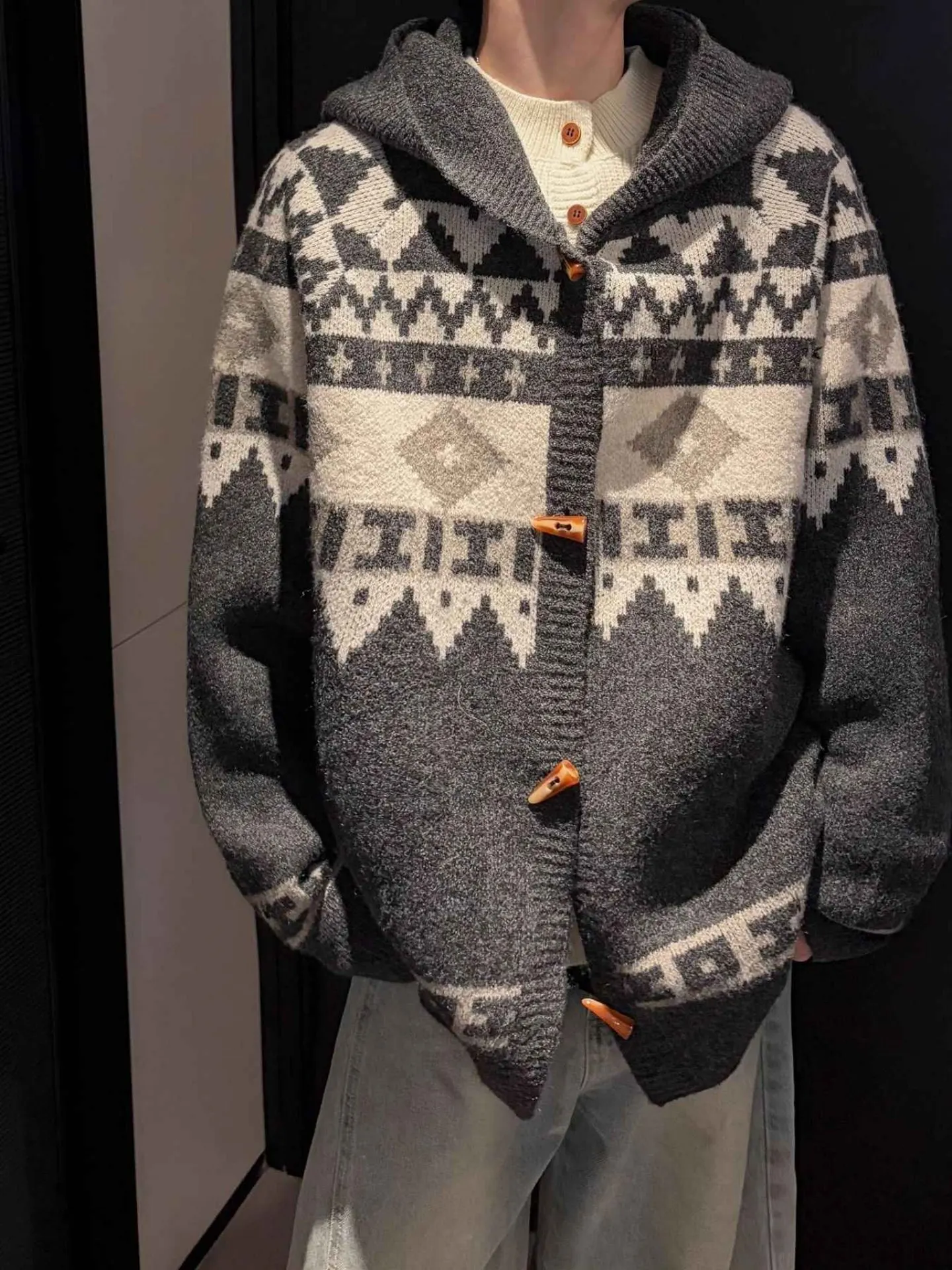 

Loose Fit Men's Knitted Cardigan Sweater Winter Warmth Casual Sle Button up Layering Inner Wear Faux Fur Collar Coat