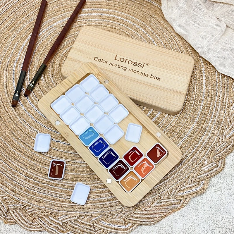 24 Grid Magnetic Wooden Box Watercolor Sub-packaging Box Art Tools Outdoor Sketching Painting Creation Portable Paint Storage