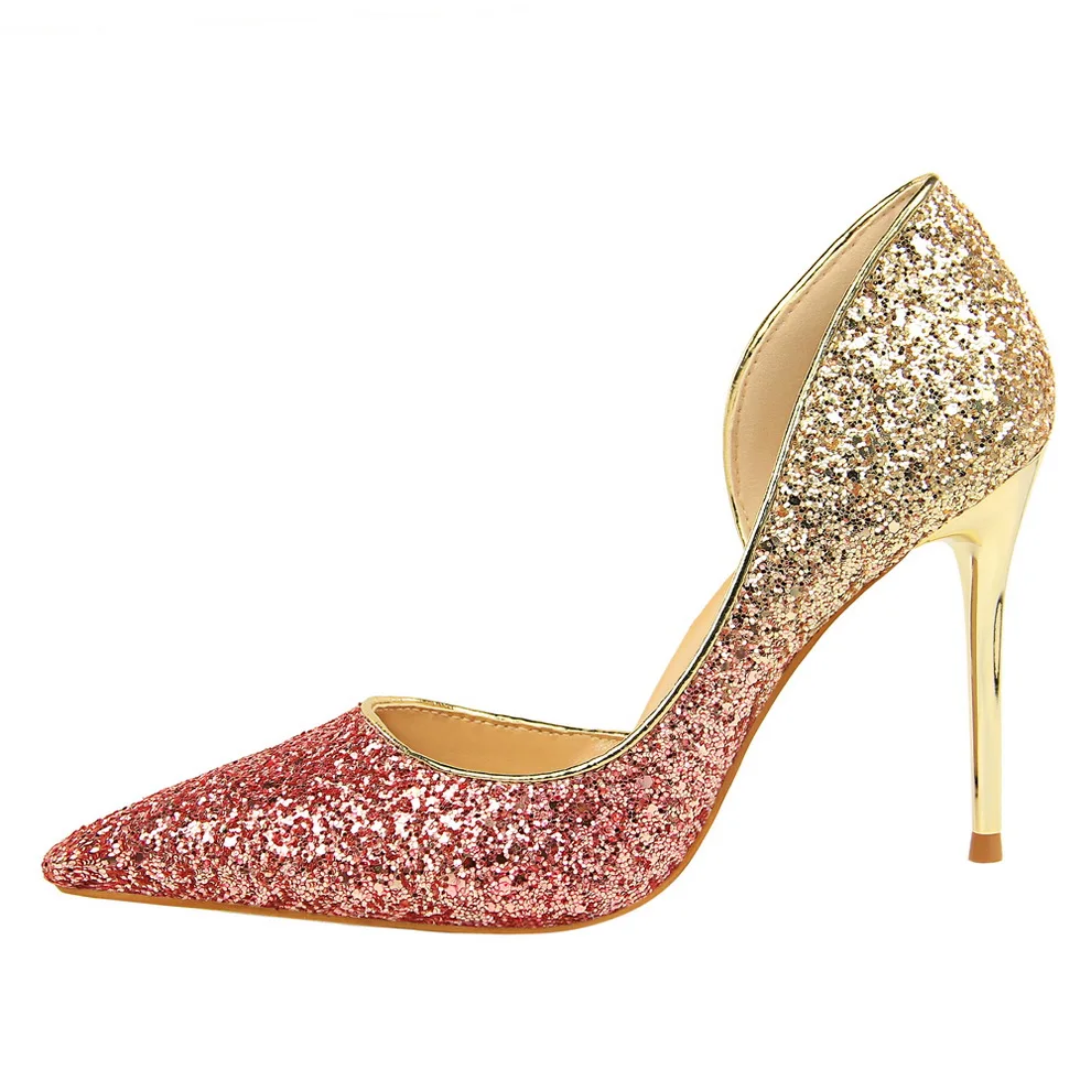 2023 Woman 9cm Glitter High Heels Sequins Scarpins Pumps Female Silver Gold Escarpins Lady Wedding Bridal Scarpins Talons Shoes