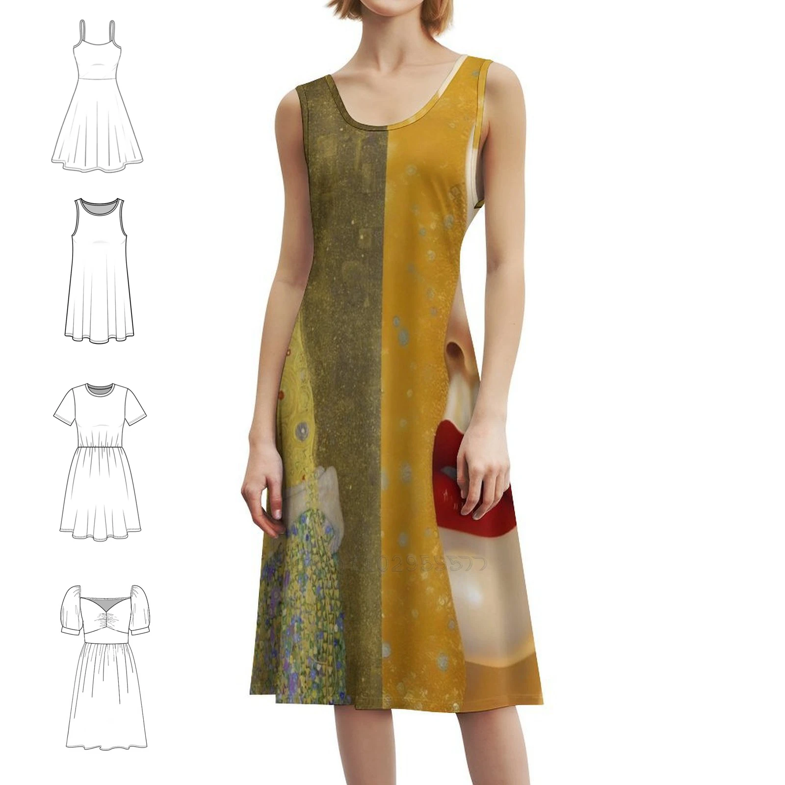 فستان غوستاف كليمت'S The Kiss and Heartache (الدموع الذهبية) للنساء ملابس الشارع الشهير ملابس النادي المطبوعة العصرية للإناث #1