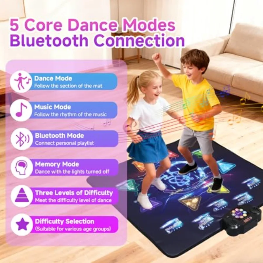 Wireless Bluetooth Dance Mat for home and classroom use, PVC material, red and blue color, built-in music with 8 games and 3 di