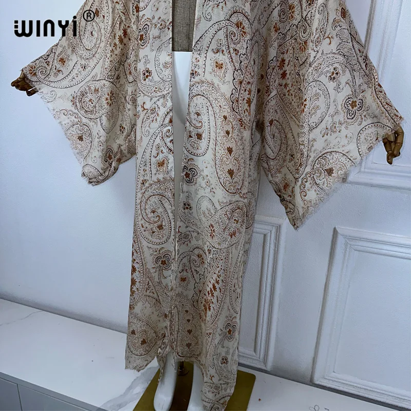 WINYI summer outfit kimono africa anacardi stampa beach cover up maxi dress cardigan beach wear donna abaya dubai luxury