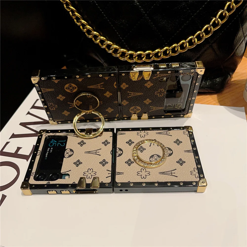 

Luxury Leather Phone Cover Case for Samsung Galaxy Z Flip 5 Z Flip 3 Flower Pattern Case for Samsung Galaxy Z Flip 6 Z Flip 4