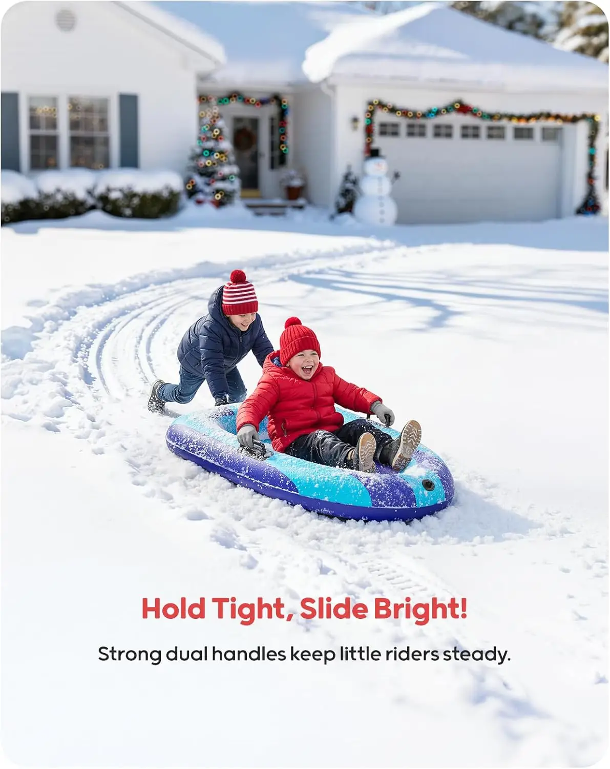 QPAU Inflatable PVC Snow Sled Heavy Duty Reinforced Handles for Kids & Adults Winter Toys Gifts Family Outdoor Sledding view 6
