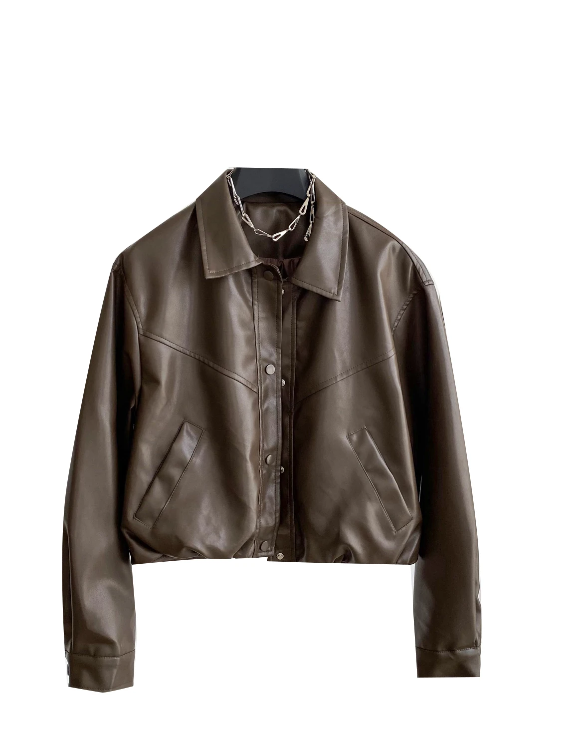 Casual Loose Women's Jaet ort Svel Stand Collar Slim Fit Faionable Leather Coat for Small Stature Autumn 2025