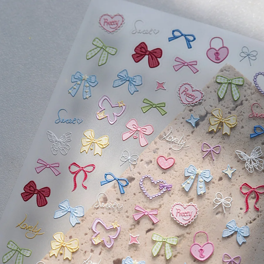 5D DIY Bowknot Butterfly Sweet Love Heart Rabbit Bunny Delicate Colorful Nail Art Stickers Relief Self Adhesive Manicure Decals