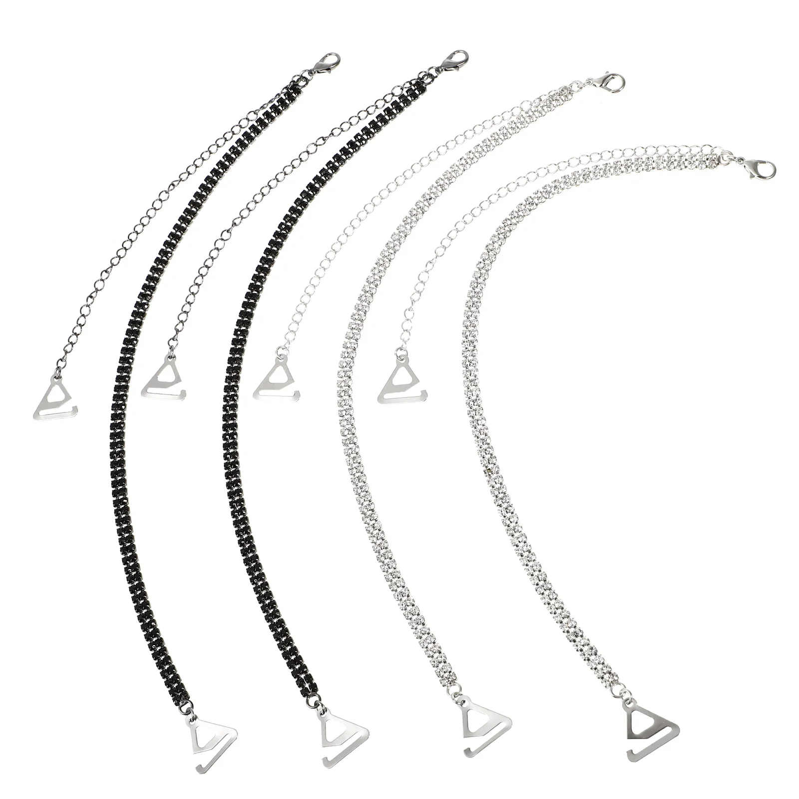 

2 Pairs Rhinestone Bra Straps Black Silver 1.8 Hook Double Drainage Crystal Pearl Adjustable Non Slip Women Underwear