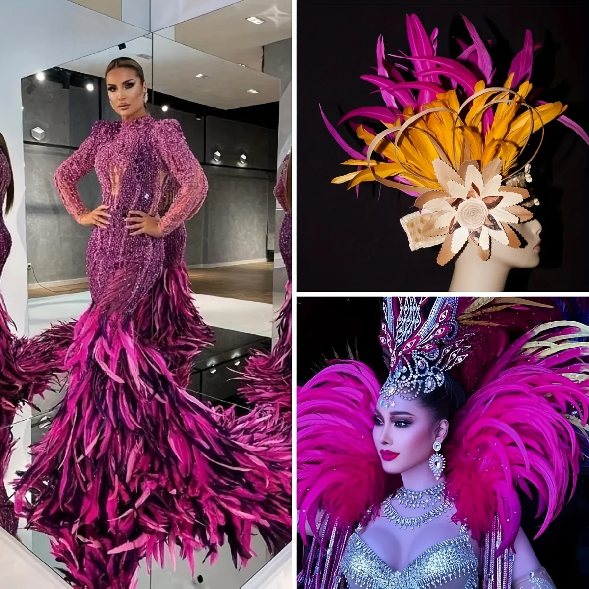 ขนไก่หางสีแดงกุหลาบ 50 ชิ้น ขนาด 25-45 ซม. ขนธรรมชาติสำหรับงาน DIY ตกแต่งงานปาร์ตี้ อุปกรณ์เสริมราคาถูก