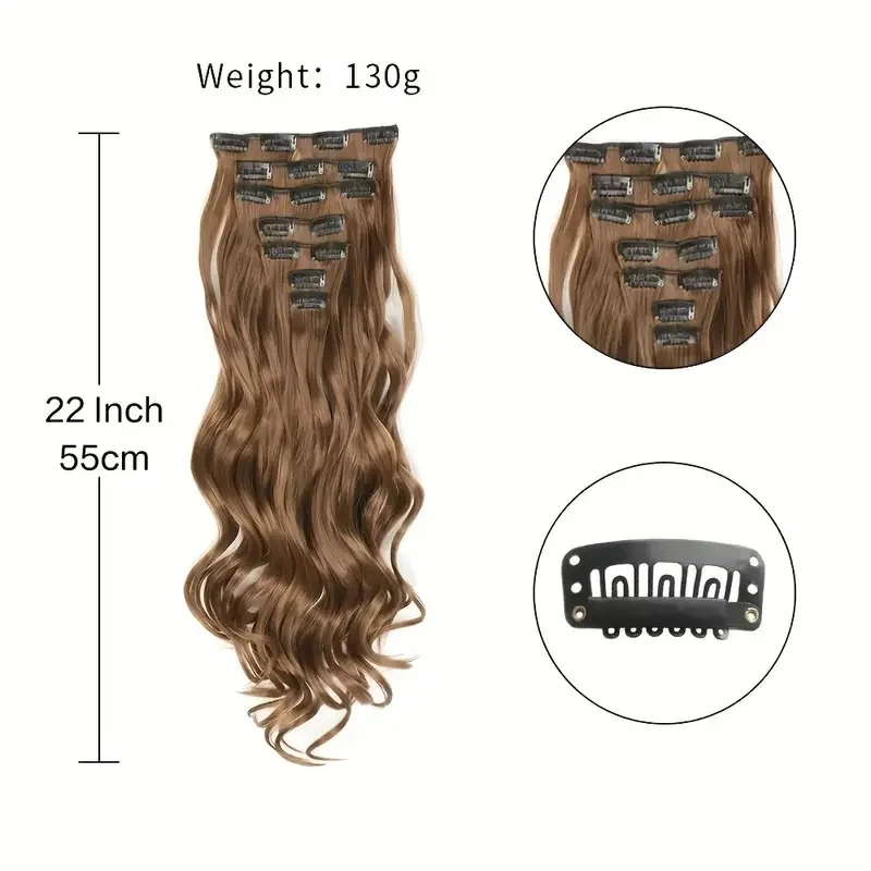 Extensiones de cabello con clip, 7 piezas para cabeza completa, 22 pulgadas, largas, rizadas y onduladas, sintéticas, naturales, para mujeres y niñas 4