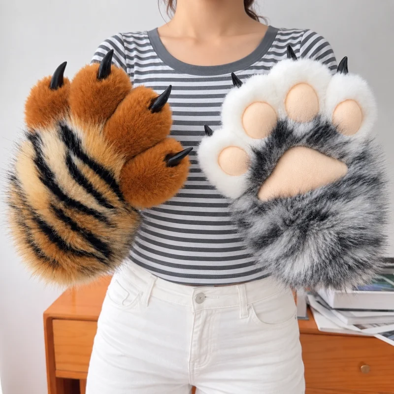 1Pc New Plush Cosplay Tiger Paw Glove Thicken Cartoon Cosplay Glove Squeaking Animal Cat Claw Mittens Gifts