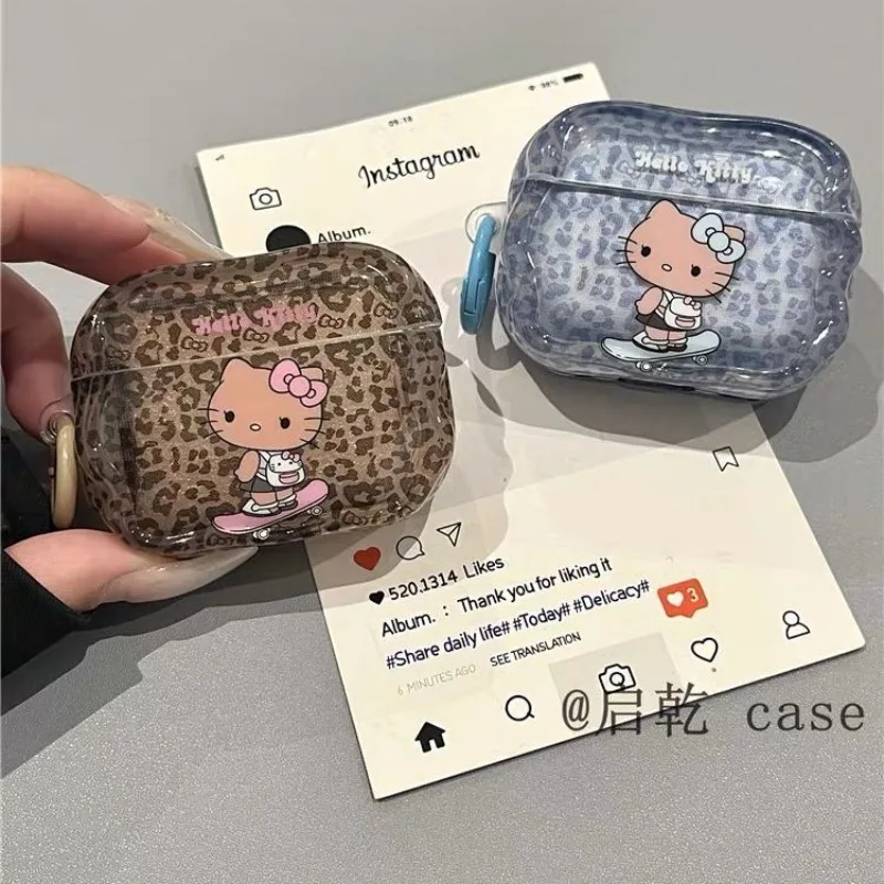 

Cartoon Hello Kitty for Airpods 4 2 3 Pro 2 3 Cute Leopard Print Wireless Bluetooth Headphone Protective Cover Headphone Case